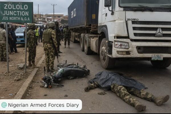 SOLDIER DIES IN JOS ROAD CRASH INVOLVING TRAILER TRUCK.