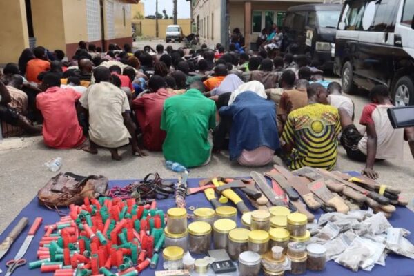 POLICE ARREST 147 IN LAGOS EARLY MORNING SWEEP, SEIZE WEAPONS AND DRUGS.